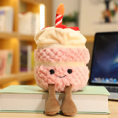 Kawaii Cartoon Hot Cake Plush Doll High Quality Soft Stuffed Fruit Strawberry Wedding Cake Simulation Food Plush Toy Home Decor