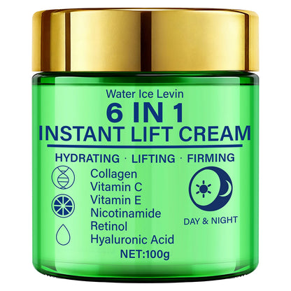 6 in 1 Instant Lift Cream Collagen Vitamin C Retinol Blend. Hydrates Lifts Firms Skin. Day Night Use. Visible Tightening. 100g.