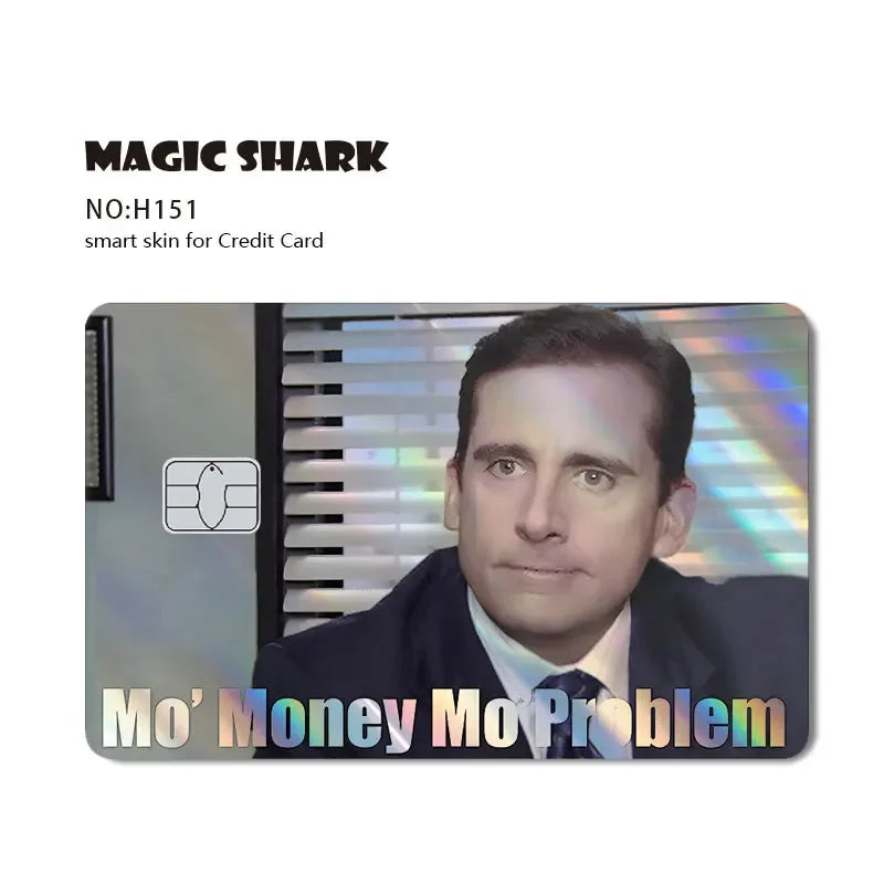 Maigc Shark Gold Dollar Money Cartoon Meme Reflective Sticker Film Cover for Debit Bank Credit Card Small Large Chip