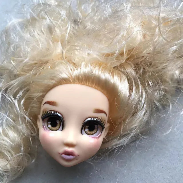 Quality Doll Heads Sparkly Alive Glasses Eyes No Hair Doll Parts White Purple Gold Hair Blue Black Skin Doll Accessories