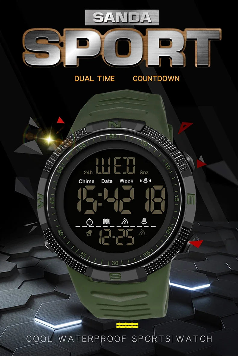 SANDA 6014 Military Sport Watch for Men Clock Digital Wristwatches Shockproof Countdown Waterproof Bracelet Relojes Para Hombre