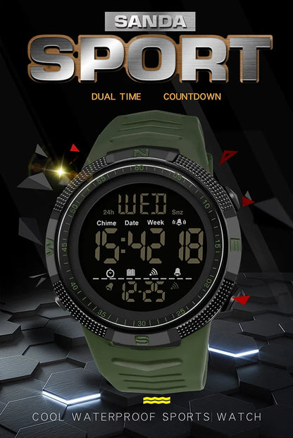 SANDA 6014 Military Sport Watch for Men Clock Digital Wristwatches Shockproof Countdown Waterproof Bracelet Relojes Para Hombre