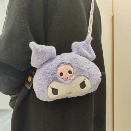 Animation Kuromi Plush Bag for Girls Small Change Tote Handbags Shoulder Bags Kawaii Toy Figures Bags Coin Purse Gifts