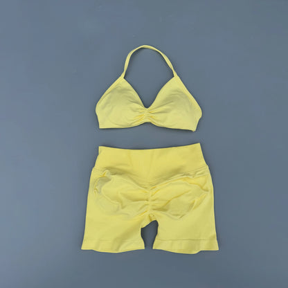 2 Piece Sports Gym Set Strappy Bra Yoga Underwear Short Sport Leggings Bicycle Running Sportswear Woman Seamless Yoga Set