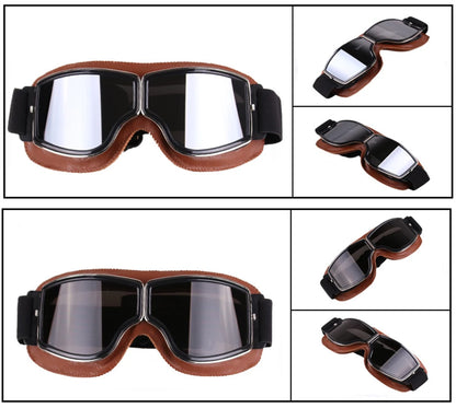Motorcycle Glasses Windproof Motorcycle Helmet Glasses Sunglasses Retro Universal Folding Leather Retro Motorcycle Accessories