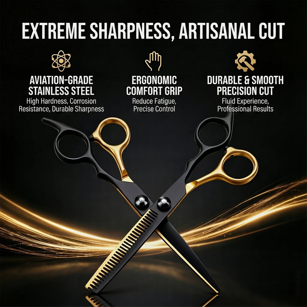 Hair Cutting Scissors Set Barber Shears Kit with Comb Razor Clip Bag Stainless Steel Thinning Scissors Home Salon Beginners 1001