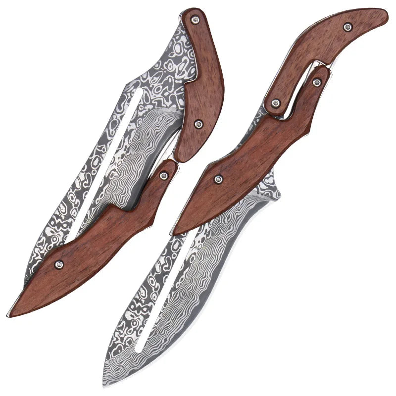 1PC Outdoor folding knife,Mechanical design, fixed blade; Wooden handle,EDC pocket knife,Fishing knife,Camping,Mountaine