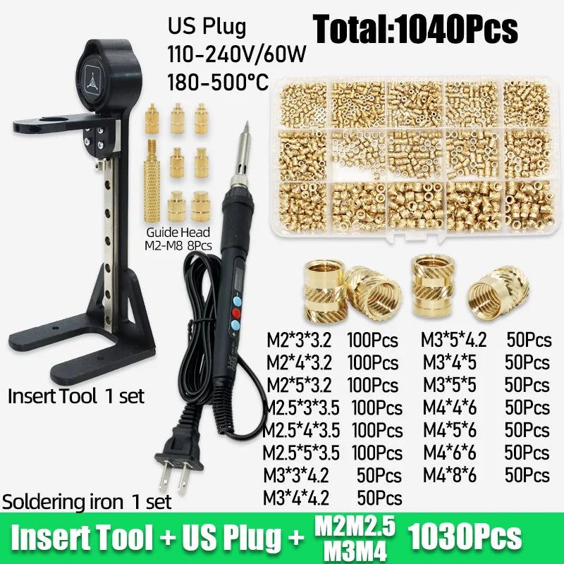 Threaded Brass Insert Nut 3d Printing Tool M2 M3 M4 M5 Heat Set Insertion Soldering Iron Kit Hot Melt Knurled Nut for Plastic PC