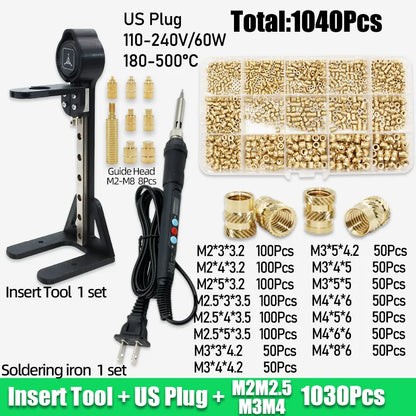 Threaded Brass Insert Nut 3d Printing Tool M2 M3 M4 M5 Heat Set Insertion Soldering Iron Kit Hot Melt Knurled Nut for Plastic PC