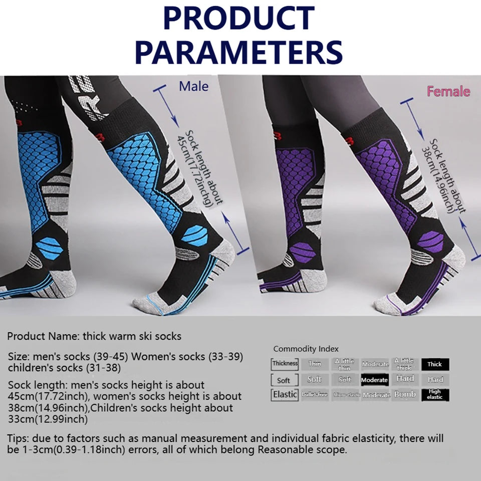 GTUBIKE New Winter Warm Ski Socks Anti-slip Thickened Compression Snowboard Socks Thermal Moisture-wicking Knee High Socks