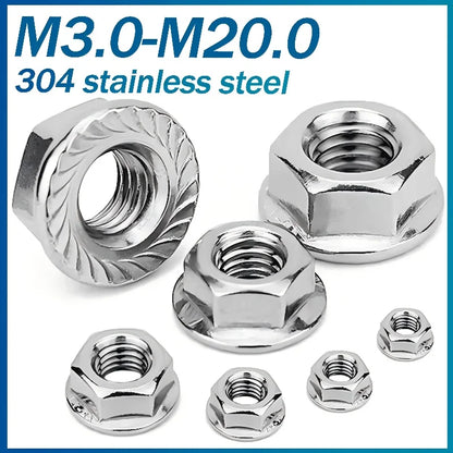 50 Pieces M3 M4 M5 M6 M8 M10 M12 M16 M20 304 Stainless steel Hexagon Hex Head Serrated Spinlock Lock Flange Nuts DIN6923
