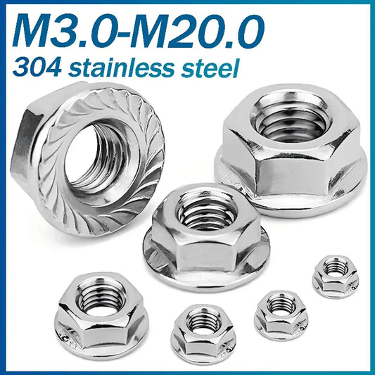 50 Pieces M3 M4 M5 M6 M8 M10 M12 M16 M20 304 Stainless steel Hexagon Hex Head Serrated Spinlock Lock Flange Nuts DIN6923