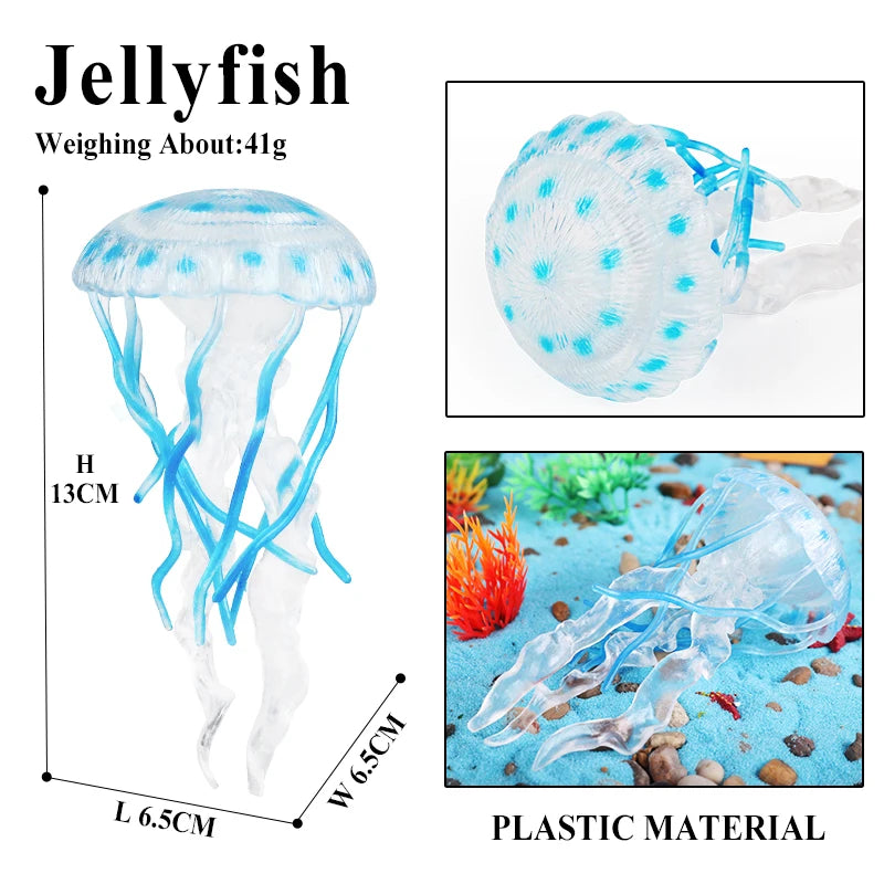 Oenux Ocean Animals Model Jellyfish Starfish Sea Anemone Coral Action Figures Aquarium PVC Miniature Educational Kids Toy Gift