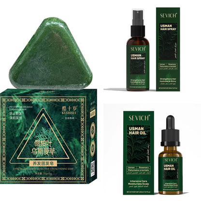 1/2/3pcs Hair Loss Prevention Set Fast Regrowth Hair Essential Oil Usman Handmade Shampoo Soap Hair Care Serum Scalp Thickening