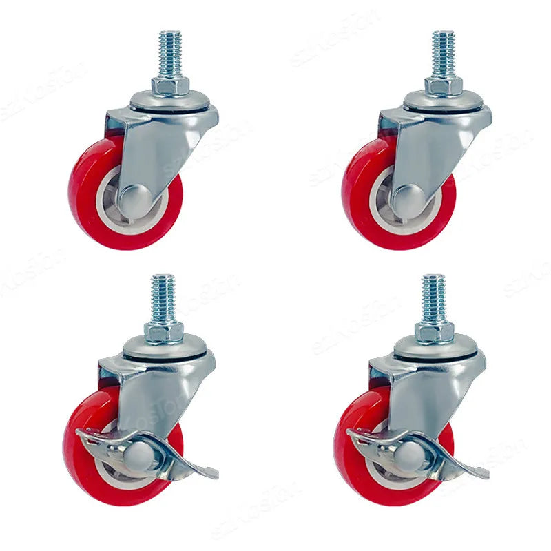 4Pcs Swivel Stem Threaded Casters 1-2 Inch PVC Red Caster Wheel Replacement for Carts Trolley Baby Bed Furniture Cabinet Table