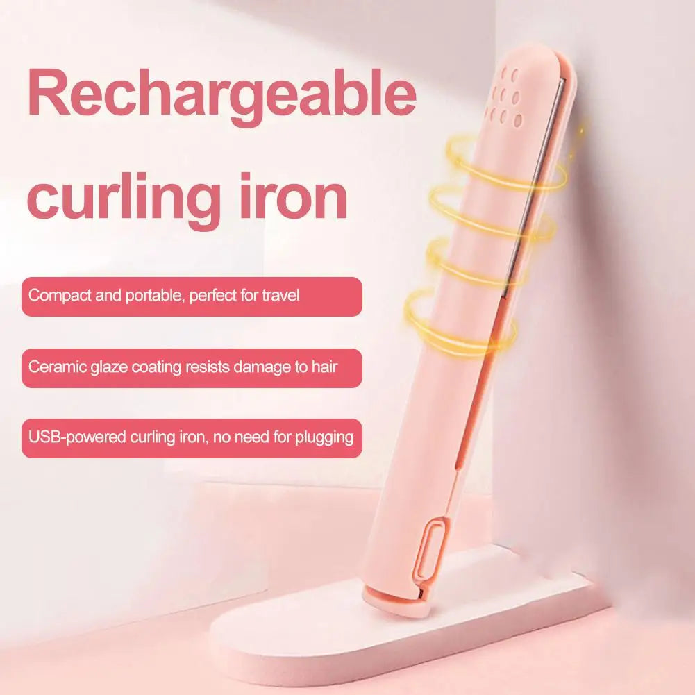2-in-1 Mini Hair Straightener & Curler, Dual Purpose Curling Iron, Portable Curling Wand and Flat Iron Travel for All Hair Types