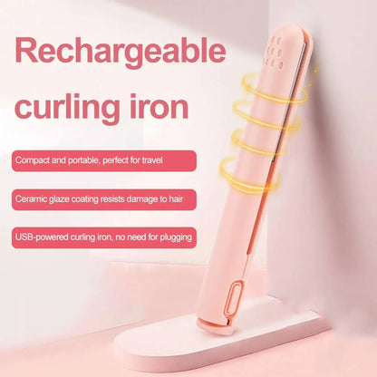 2-in-1 Mini Hair Straightener & Curler, Dual Purpose Curling Iron, Portable Curling Wand and Flat Iron Travel for All Hair Types