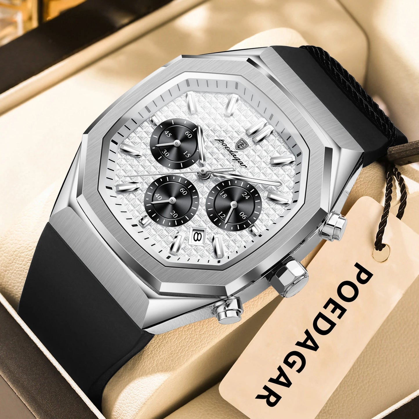POEDAGAR Business Men's Watch Chronograph Date Silicone Strap Quartz Man Watch Waterproof Luminous Fashion Watches For Men Reloj