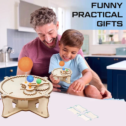 Wooden Sun Earth Moon Planet Solar System Model Kids Puzzle Mechanical Set DIY Science Toy Educational Scientific Experiment Kit