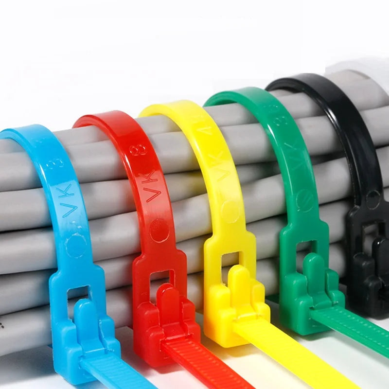 100 Reusable Cable Ties, Cable Lock Loop Nylon Ties Removable, Recyclable, Mixed Colours, Black, White