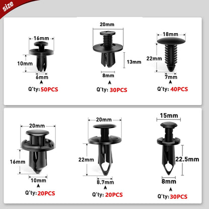 Bagged Set of 190 Pcs Car Universal Buckles 6 Models Size Fastener Rivet Clamping Fastener Buckle Car Accessory Abs Material Fixed Screw