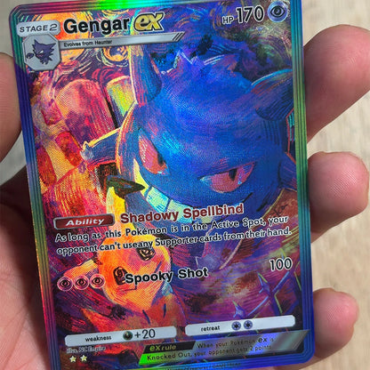 3Pcs/set Ex HP170 Gengar DIY Anime PTCG Collection Card English Spooky Shot Refractive Color Flash Relief Card Kid Gifts Toy