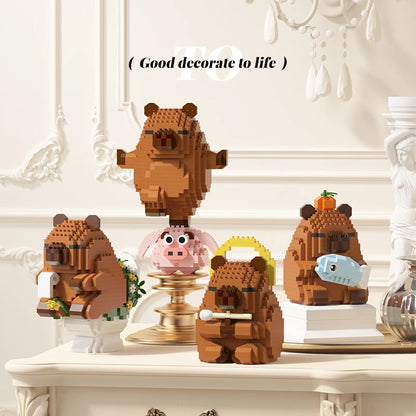 "Cute Capybara Block Figure - Desktop Decor Model with Orange Accessory | Meme Lover's Collectible"