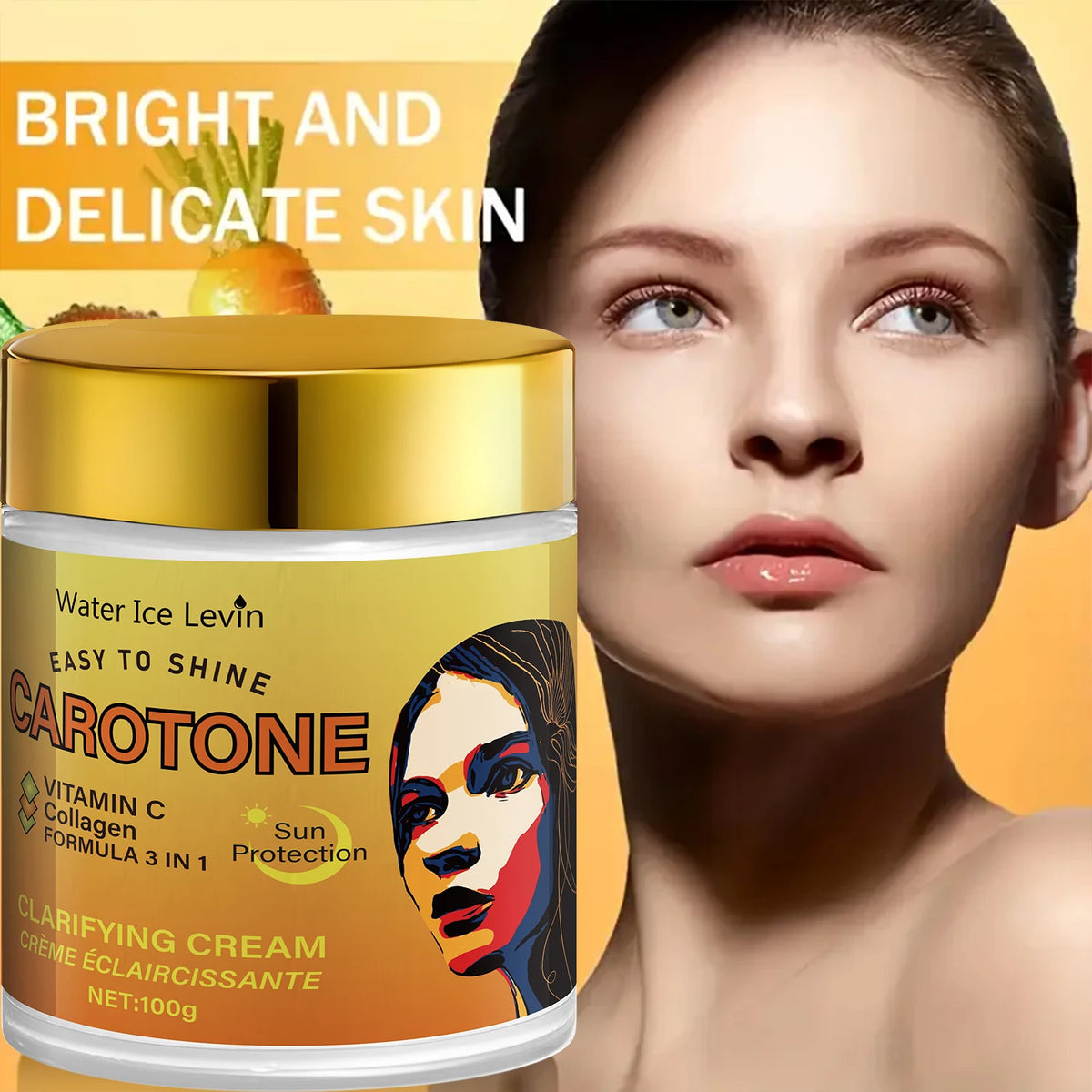 Facial Cream, Rich in Beta-Carotene, Brightening and Antioxidant, Deeply Moisturizing and Hydrating with Collagen, Lightweight and Non-Greasy Texture, Suitable for Sensitive Skin