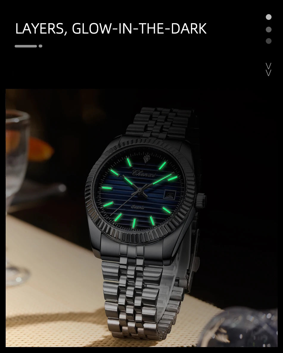 CHENXI 004D Men Quartz Watches Luxury Stainless Steel Waterproof Luminous Date Casual Wristwatch for Male