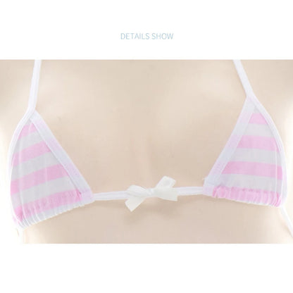 Sexy Bikini Set Women Strap Underwear Stripe Cute Lingerie Micro-Bikinis Swimwear Japanese Schoolgirl Anime Cosplay