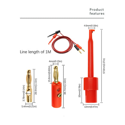 1 Pair 1M 4mm Banana Plug to Electric Hook Clip Test Cable Gold Plated for Multimeter Test Leads Wire Connector red Black Banana