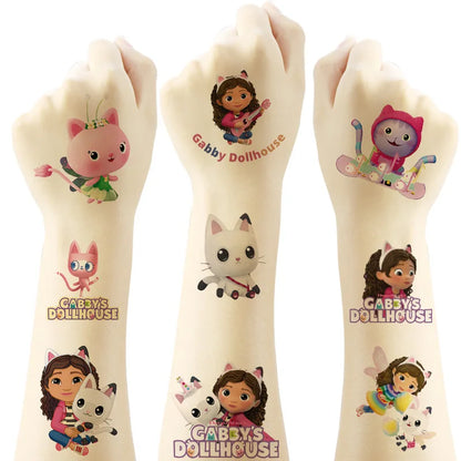 Cartoon 20PCS Cute Gabby Dollhouse Cats Tattoo Stickers Kawaii Anime party Waterproof Tattoos Sticker Pack Gift Toy