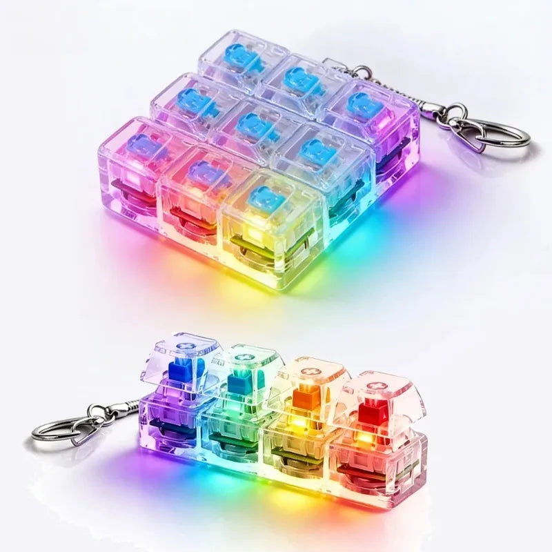 LED Keyboard Fidget Keychain 4/9 Keys Clicker Light Up Button Stress Relief Key Chain for Office Desk Finger Exercise Keycap