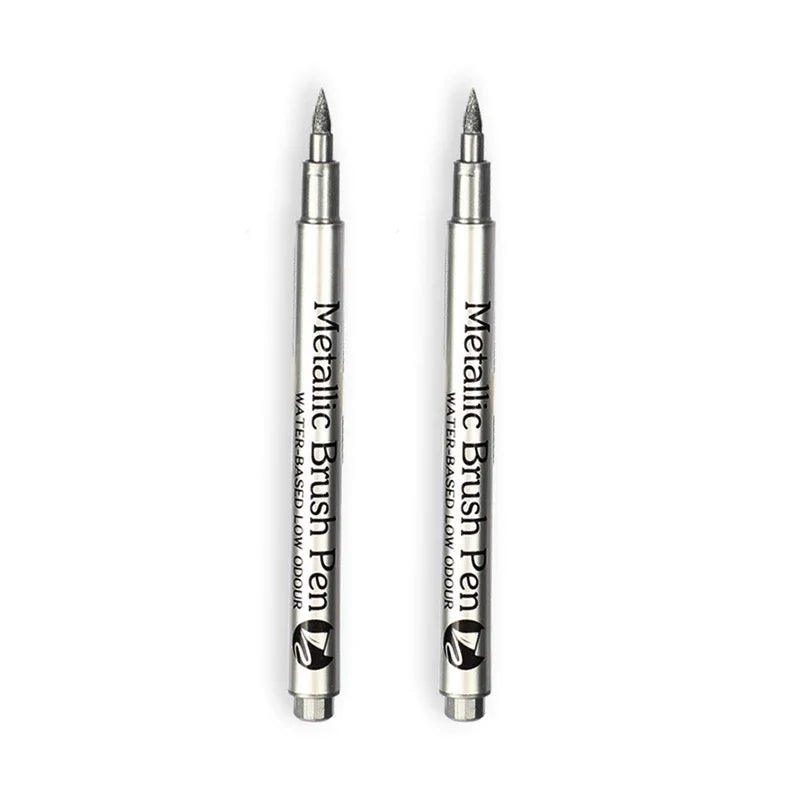 2/1Pc Brush Metallic Marker Pens Gold Silver Color Permanent Art Marker For Manga Crafts Scrapbooking School Stationery Supplies