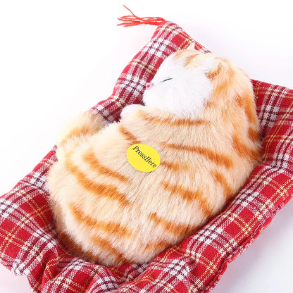 Brand New Simulation Animal Doll Plush Sleeping Cats Toy With Cushion Can Speak Out with Sound Kids Gift Stuffed Desk Ornament