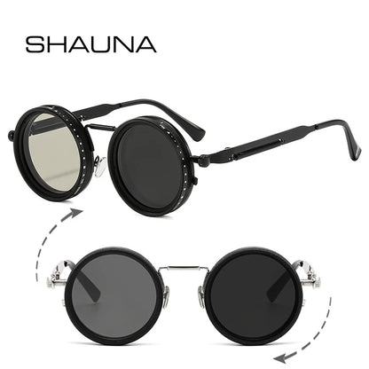 SHAUNA Retro Metal Round Punk ND9-level Adjustable Dimming Sunglasses Women Polarized UV400 Fashion Men Outdoor Sun Glasses