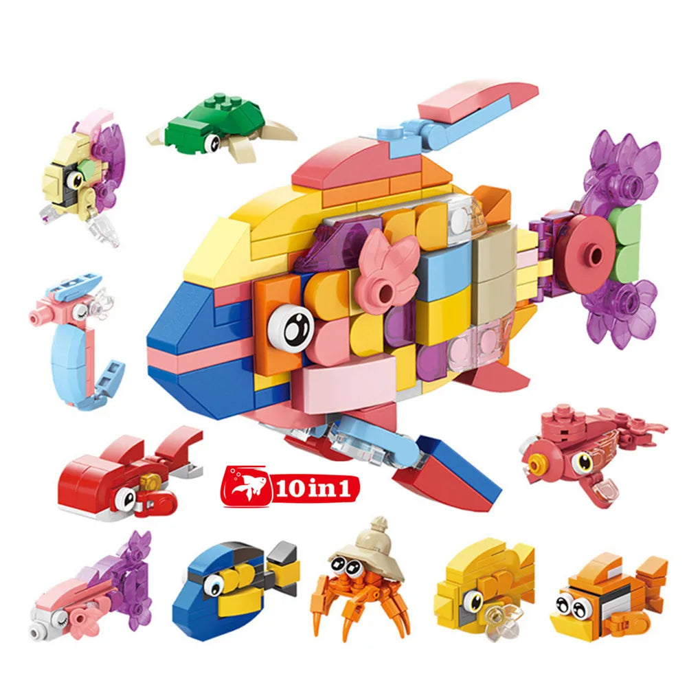 Insect World Animals Scorpion Mantis Ants Spider Birds Marine Animal Building Blocks Toys Desktop Ornaments Bricks Kids Gift