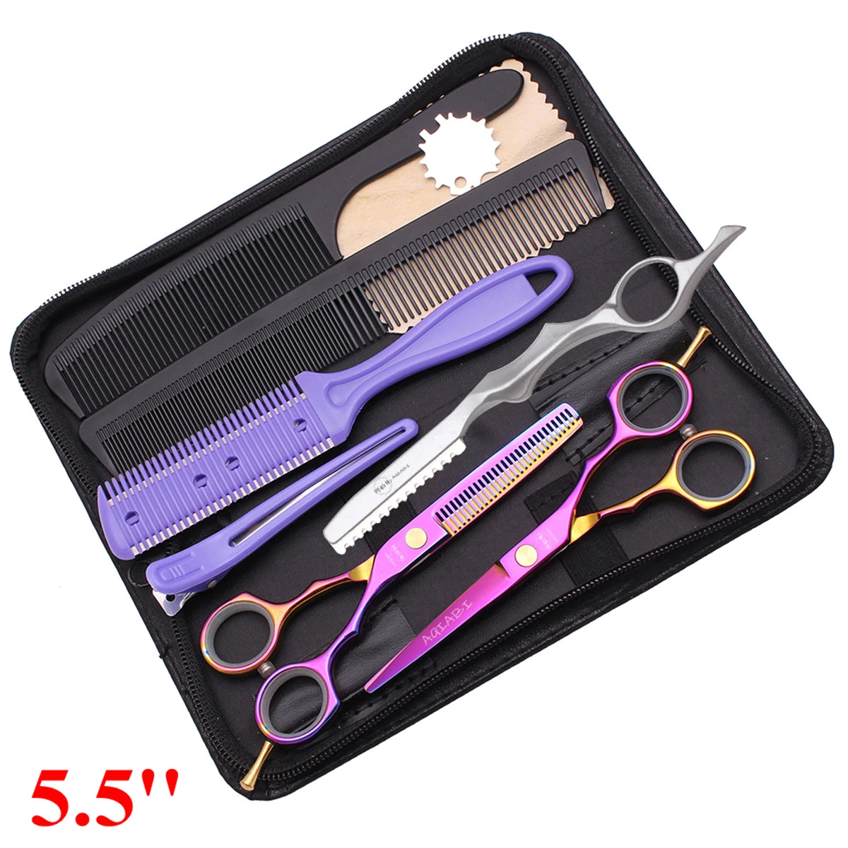 5.5'' Professional Hairdressing Hair Scissors 440C Cutting Shears Thinning Razor Comb Set Salon Barber Home Dropshipping A1104