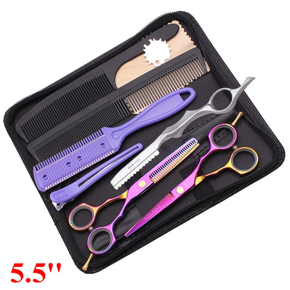 5.5'' Professional Hairdressing Hair Scissors 440C Cutting Shears Thinning Razor Comb Set Salon Barber Home Dropshipping A1104