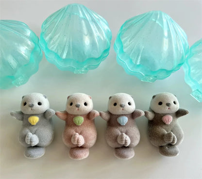 Gashapon Capsule Toy Kawaii Flocking Hand in Hand Otter Shell Animals Figures Model Toys Desktop Decoratoion Ornament Kids Gifts