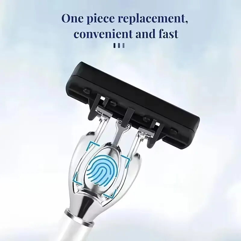 Men's 6-Blade Manual Razor with Non-Slip Handle and Multiple Replacement Blades - Ideal for Trimming Beards and Mustaches