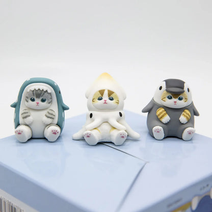 Mofusand Cats Wearing Marine Organism Clothes Blind Box Cute Action Figures Octopus Penguin Otter Table Ornaments Kids Gifts