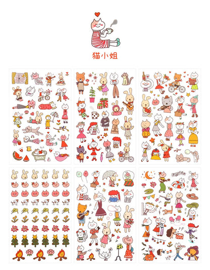 6Pieces/Set Transparent Pvc Waterproof Cartoon Sticker DIY Hand Account Decorative Stickers Kawaii Phone Cup Stickers