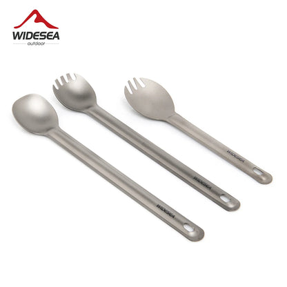 Widesea Camping Titanium Spork  Spoon Outdoor Lightweight Fork Tableware Portable Picnic Hiking Travelling Ultralight Dinnerware