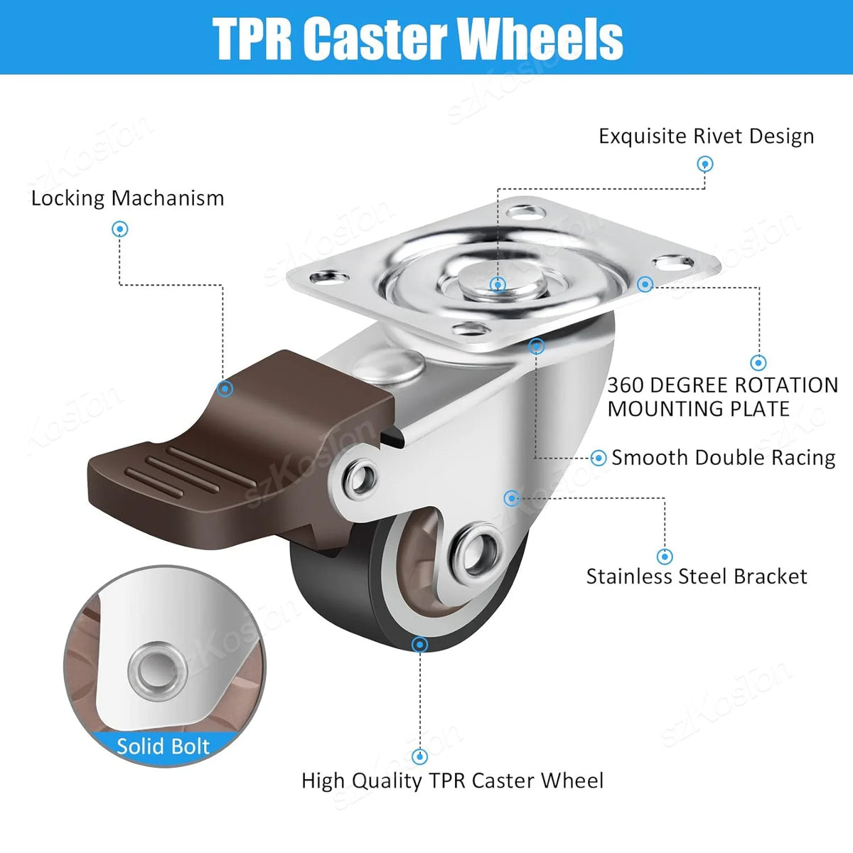 4pcs 1 1.25 1.5 2 Inch Furniture Caster Soft Rubber Universal Wheel Swivel Caster Roller Wheel For Platform Trolley Accessories