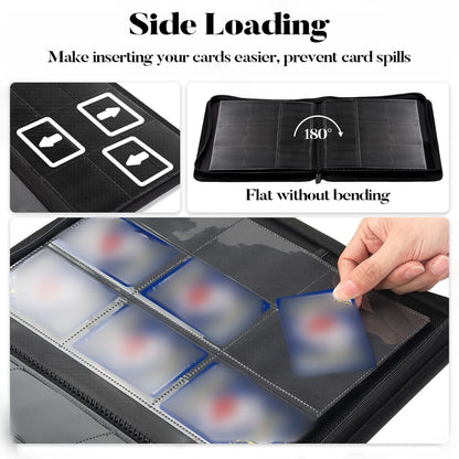 9 Pocket Zipper Card Binder, 360 Trading Card Holder Book, Premium PU Cover Zip Binder for Cards, Durable Side Loading Card