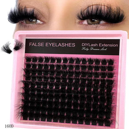 50D-160D 8D Luxury Fluffy DIY Cluster Lashes - 8-16mm Mixed Length Eyelash Extension 0.07mm Russian D Curl Thick And Reusable
