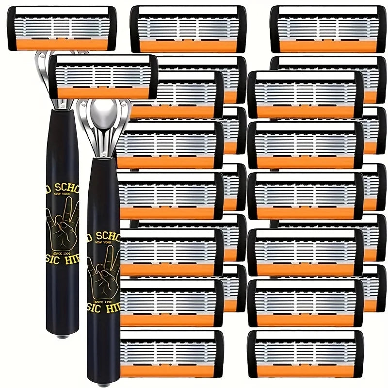 New Stainless Steel Manual Shaver, 6-Layer Razor Blade Reusable, Retro Wet Scratch Resistant Hair Removal Blade