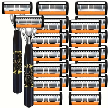 New Stainless Steel Manual Shaver, 6-Layer Razor Blade Reusable, Retro Wet Scratch Resistant Hair Removal Blade