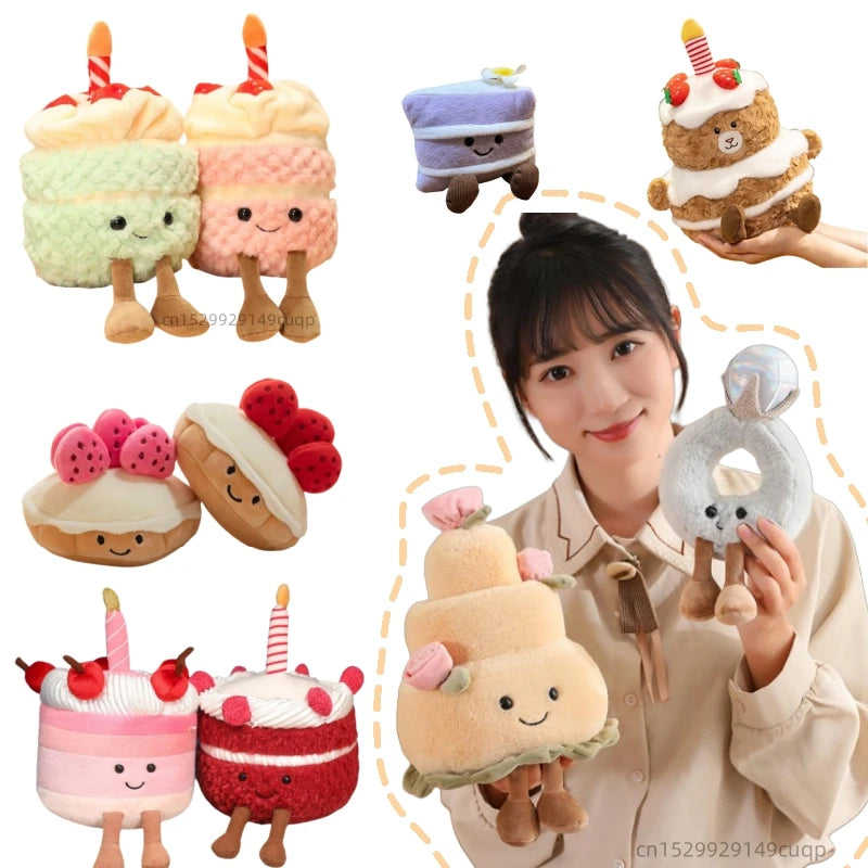 Kawaii Cartoon Hot Cake Plush Doll High Quality Soft Stuffed Fruit Strawberry Wedding Cake Simulation Food Plush Toy Home Decor